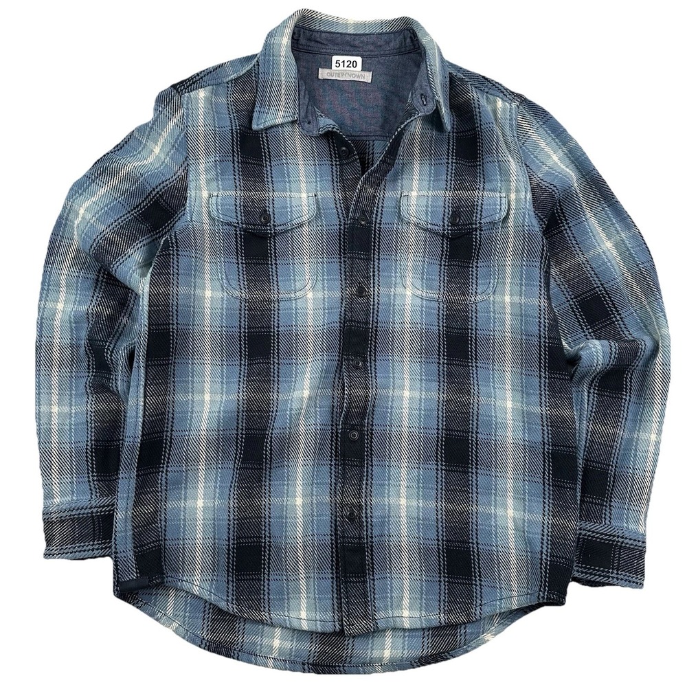 Outerknown Shadow Plaid Blanket Shirt Medium Organic Cotton Blue Thick Overshirt